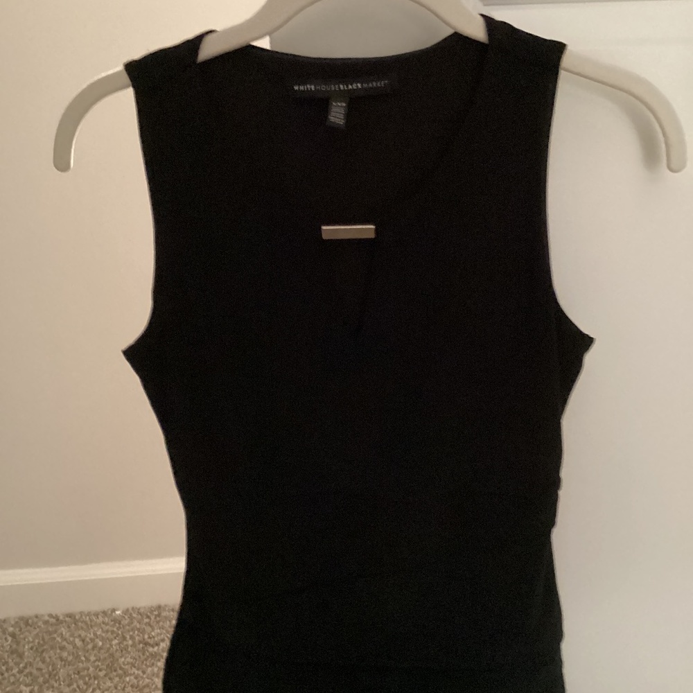 White House Black Market Womens Black Sleeveless Tunic Top XXS